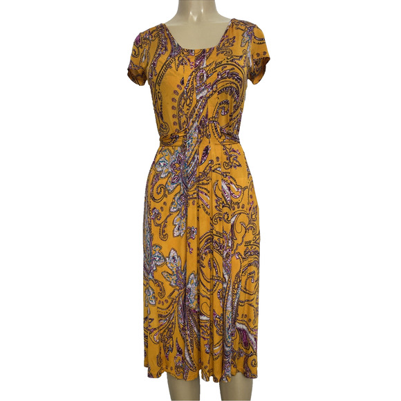 Etro Dress Orange Paisley Short Sleeve Waist Tie A Line Scoop Neck 42 10 M - Picture 1 of 8